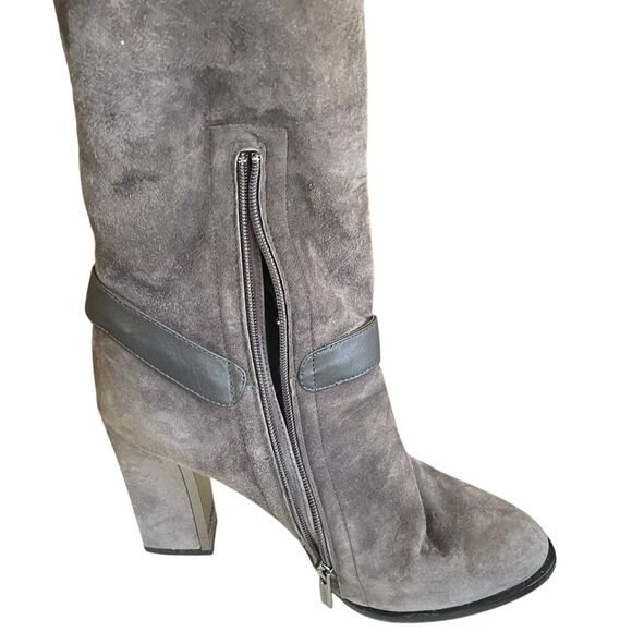 Le Silla Gray Suede Leather Mid Calf Zip Boots Platform Chunky Mirror Heel Sz 6 - Picture 11 of 15